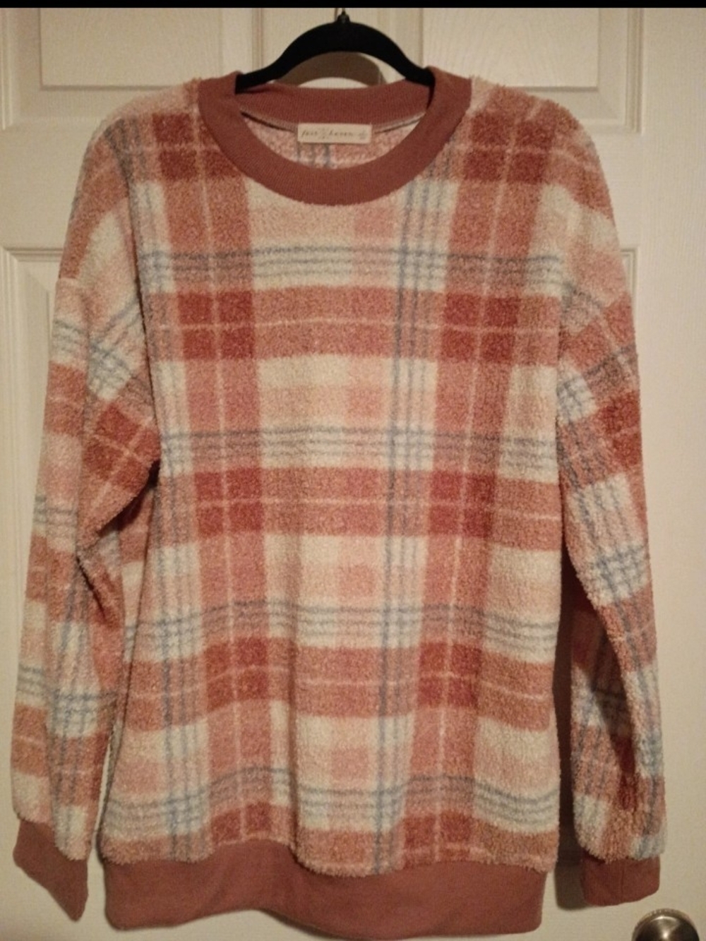 Cozy Plaid Crewneck Sweater - Dusty Rose Plaid